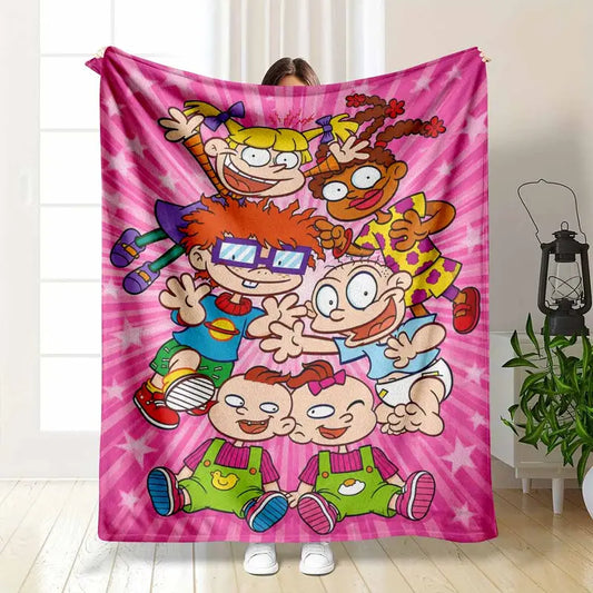 Retro Cartoon Friends Flannel Throw Blanket Soft Warm Lightweight Flannel Fabric