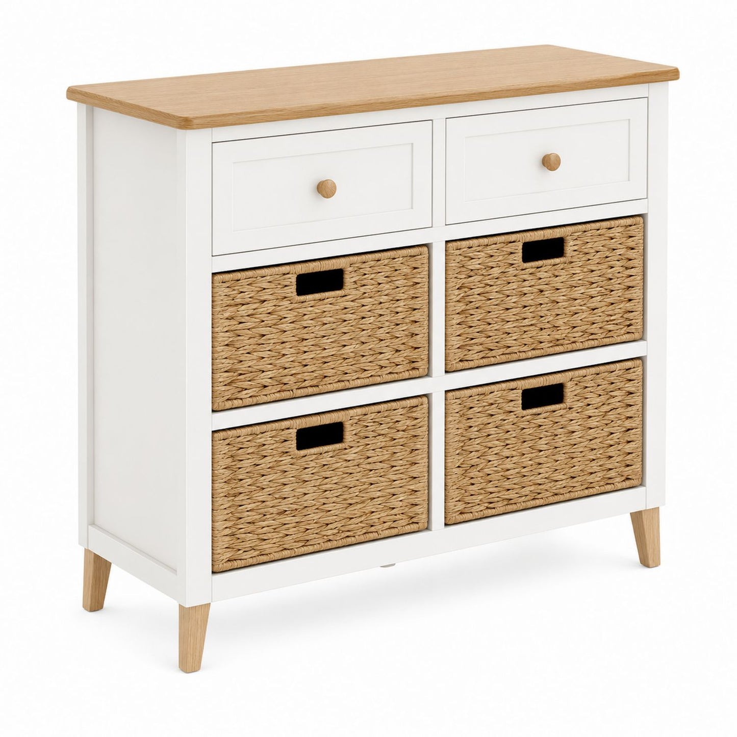 Wood and Rattan Dresser with Four Baskets and Two Drawers, 90x40x85 cm
