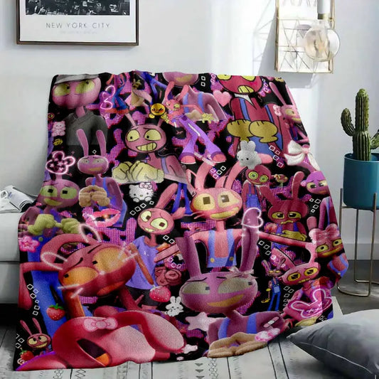 Neon Pink Bunny Flannel Blanket - Soft Plush Throw - image 2