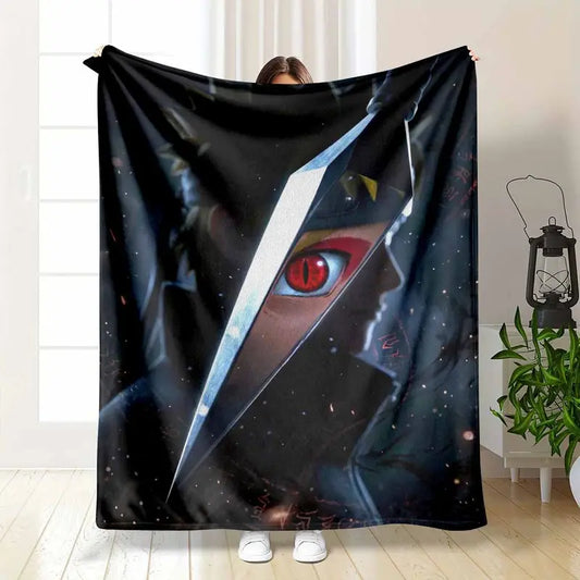 Anime Ninja Flannel Blanket with Red Eye Warrior Print - Soft Lightweight Plush Throw for Sofa and Bed