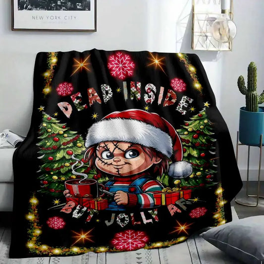 Creepy Christmas Doll Flannel Blanket Soft Lightweight Cozy Holiday Throw - image 2