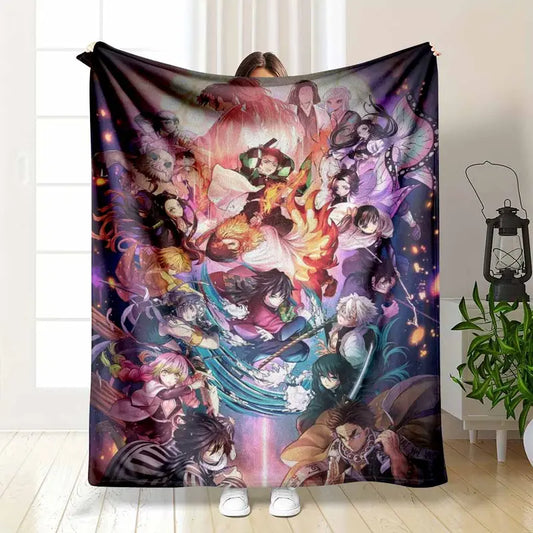 Anime Warrior Flannel Blanket Japanese Manga Fighting Pattern Lightweight Warm Cozy Texture Bed Sofa Living Room Bedroom Office Couch Decor Holiday Birthday Gift For Fans Enthusiasts