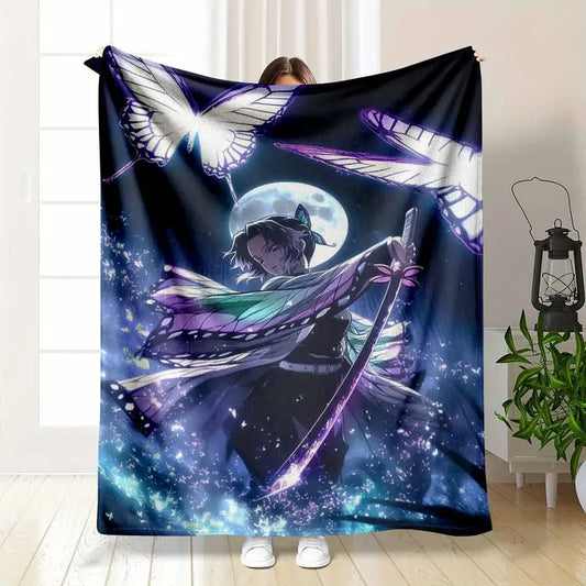 Anime Butterfly Fighter Flannel Blanket Soft Lightweight Cozy Plush for Living Room Sofa Bed