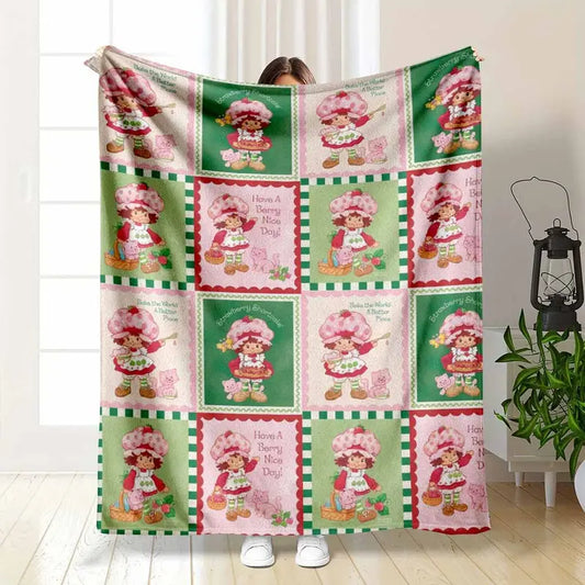Cartoon Character Flannel Fleece Blanket, Strawberry Print