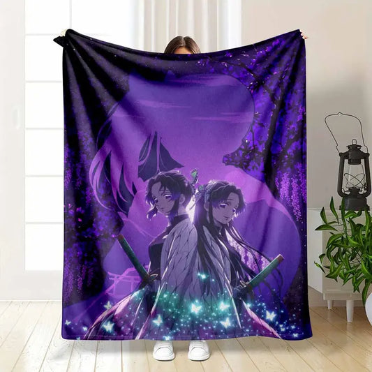 Anime Aesthetic Flannel Blanket, Purple Butterfly