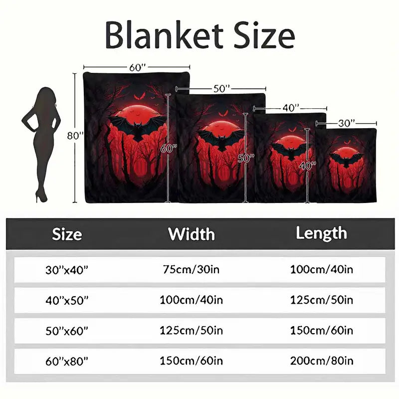Gothic Bat Flannel Blanket with Red Moon Dark Forest Print Thermo Throw for Halloween Home & Outdoor - image 4