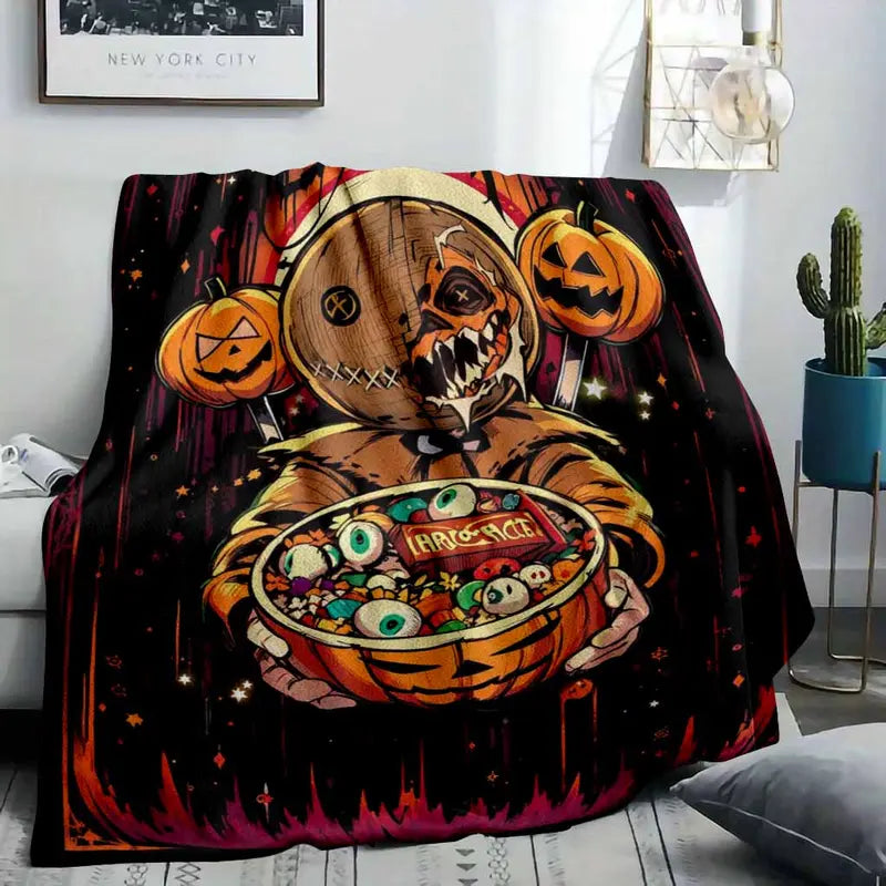 Halloween Pumpkin Monster Flannel Throw Blanket - Cozy Lightweight Wrinkle-Resistant Textile - image 8