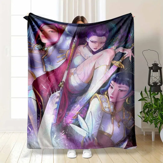 Fantasy Warrior Women Flannel Blanket Dynamic Heroine Print Ultra Soft Lightweight Cozy Breathable Antipilling Fabric Perfect For Bedroom Sofa Living Room Travel Office Gift