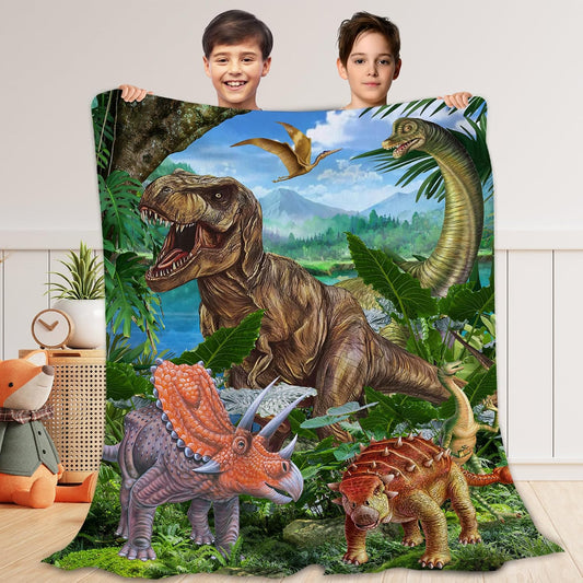 Fleece Throw Blanket - Dinosaur Blanket, Cool Dinosaur Blanket for Boys, Soft Flannel Fleece T-Rex Forest Throw Blanket for Kids Bed Living Room Couch, 50x60