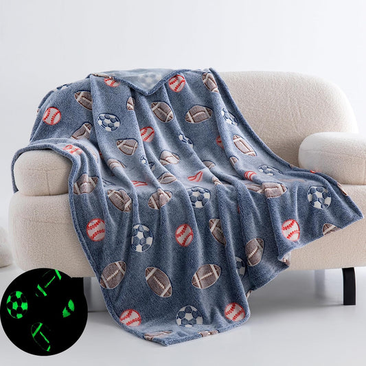 Glow in the Dark Blanket - Soccer Glow in The Dark Blanket, Football Gifts Toys for Kids Boys Age 3-12 Years Old, Birthday Gifts Luminous Sports Throw Blanket