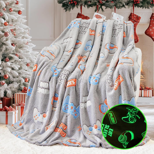 Glow in the Dark Blanket - Glow in the Dark Gaming Blanket Gamer Gifts for Boys Girls Ages 3-5