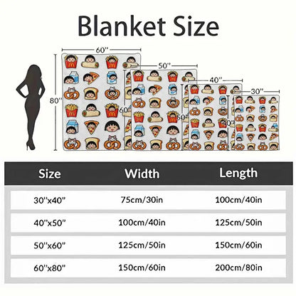 Chibi Maruko-chan Anime Flannel Blanket, Food Print Throw, 60×80 in - image 10