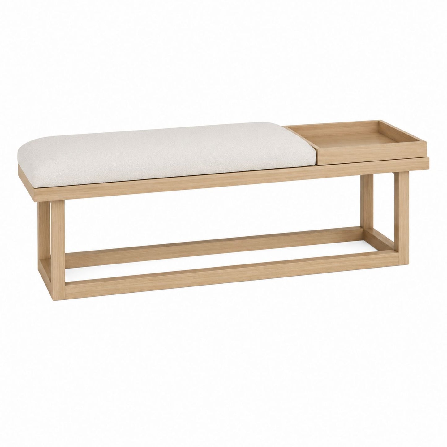 Wood Bench with Fabric Cushion and Tray Beige 160cm