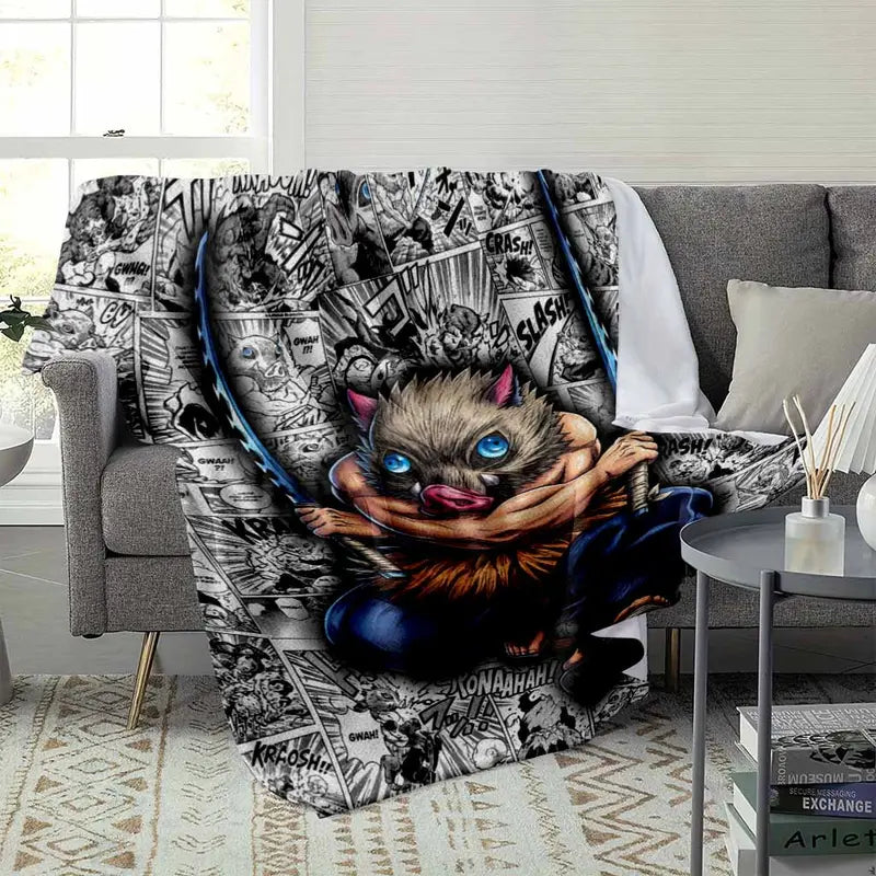 Flannel Throw Blanket Boar Mask Fighter Anime Pattern - image 3