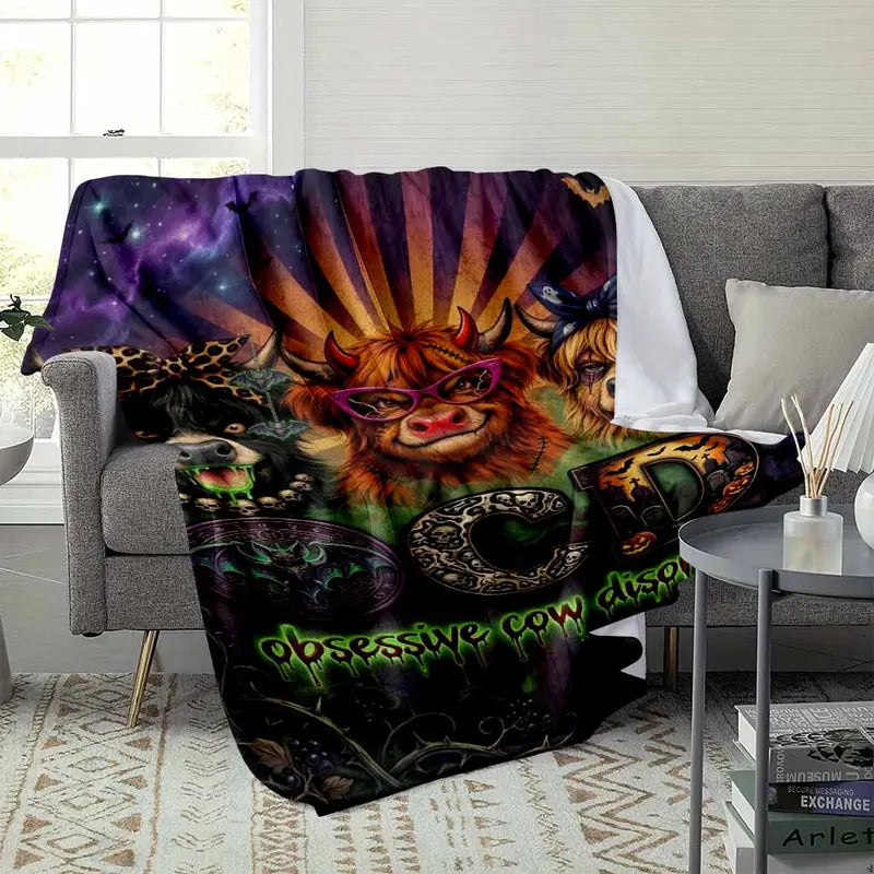Highland Cow Halloween Flannel Blanket, Ultra-Soft 60×80 - image 3