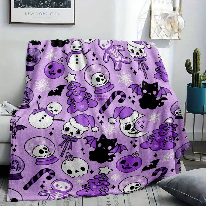 Purple Gothic Christmas Flannel Blanket for Bedroom and Living Room - image 2