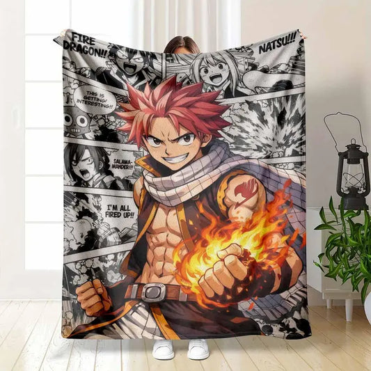Fire Dragon Wizard Anime Flannel Blanket, Manga Art Throw