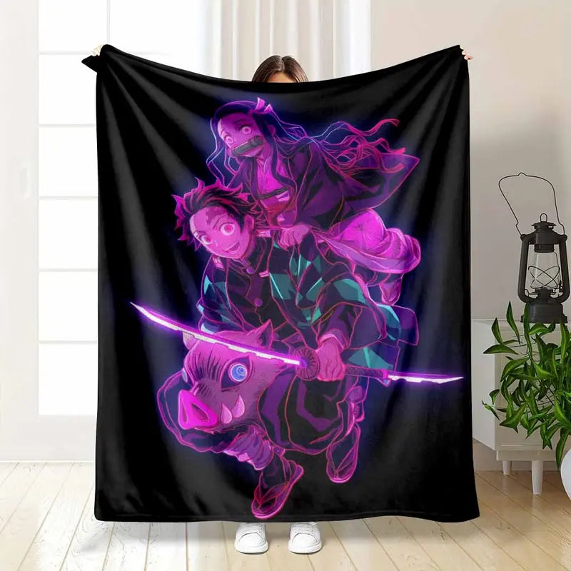 Anime Warrior Flannel Blanket, Soft Throw