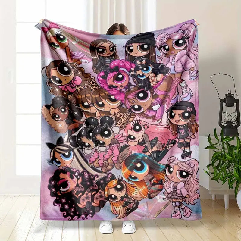 Anime Girl Aesthetic flannel blanket, Y2K pop art throw