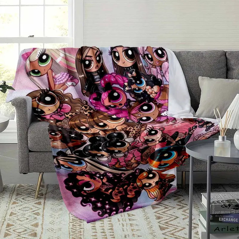 Anime Girl Aesthetic flannel blanket, Y2K pop art throw - image 3