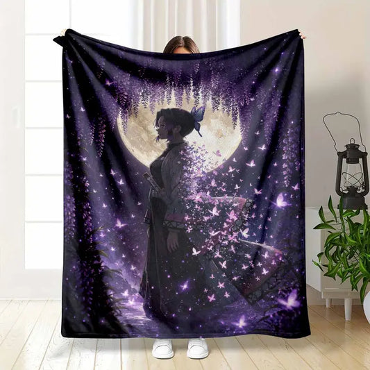 Anime Fantasy Girl Wisteria Floor Mat with Butterfly Floral Pattern - Durable Flannel Textile