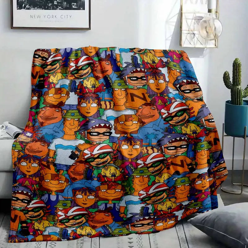 Retro Cartoon Friends Flannel Blanket - Soft Cozy Throw - image 2