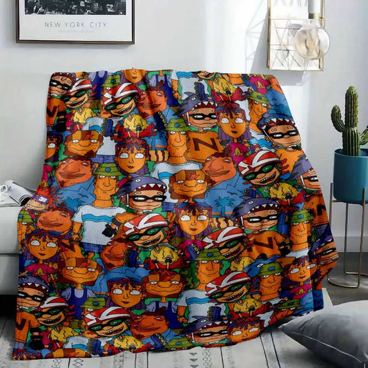 Retro Cartoon Friends Flannel Blanket - Soft Cozy Throw - image 2