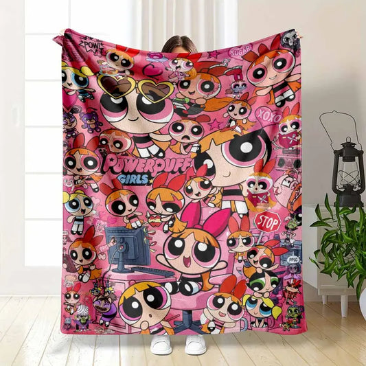 Whimsical Pink Cartoon Heroine Flannel Blanket