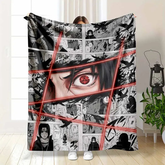 Dark Ninja Raven Flannel Blanket Red Eye Manga Print
