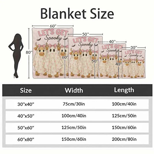 Highland Cow Flannel Blanket Pink Bow Ghost Pattern Soft Cozy Lightweight Warmth Breathable Fabric Perfect For Halloween Party Living Room Sofa Bedding Couch Throw Decor Gift Ideas - image 4
