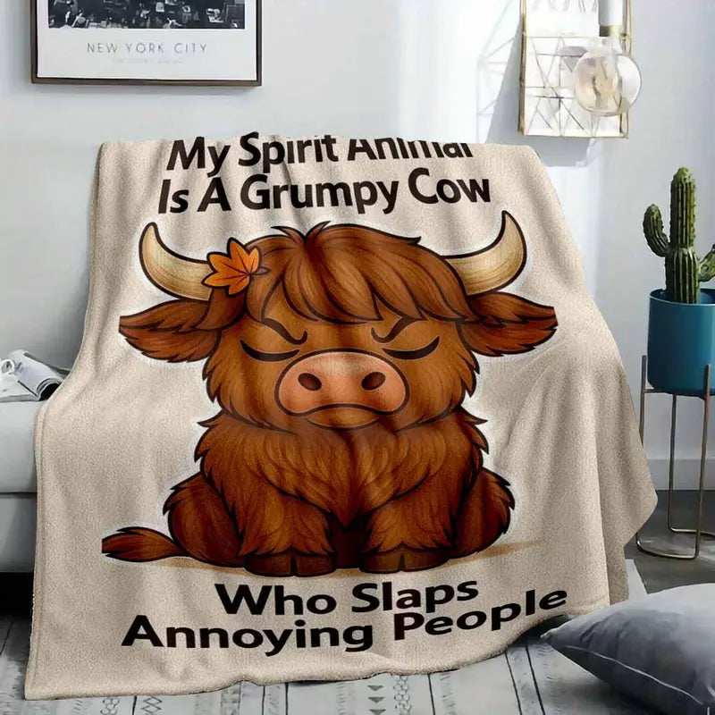 Grumpy Highland Cow Flannel Fleece Throw Blanket (30x40-60x80) - image 2