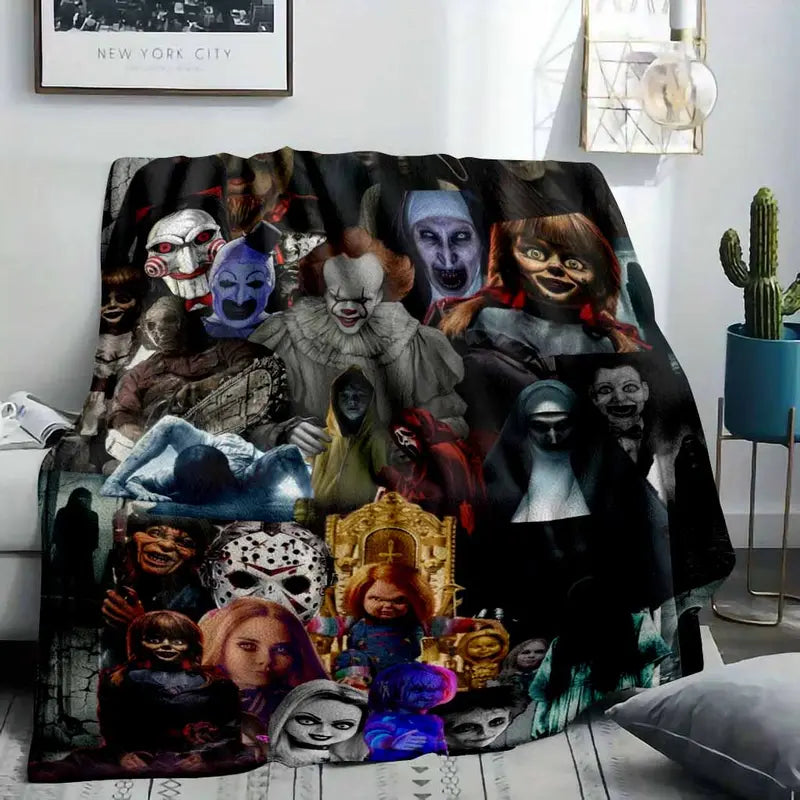 Halloween Horror Movie Character Collage Flannel Blanket - Soft Warm Decorative Throw - image 2