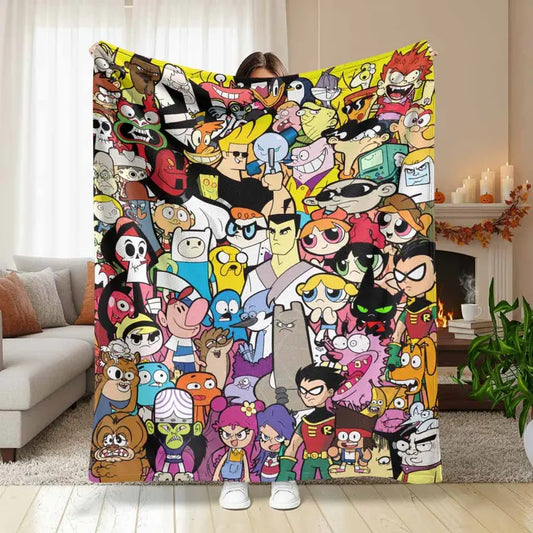 Retro Cartoon Flannel Blanket Throw, Multi-Size 30x40-60x80