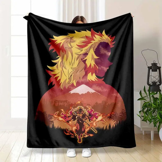 Flame Hashira Flannel Blanket Soft Lightweight Warm Cozy Textile