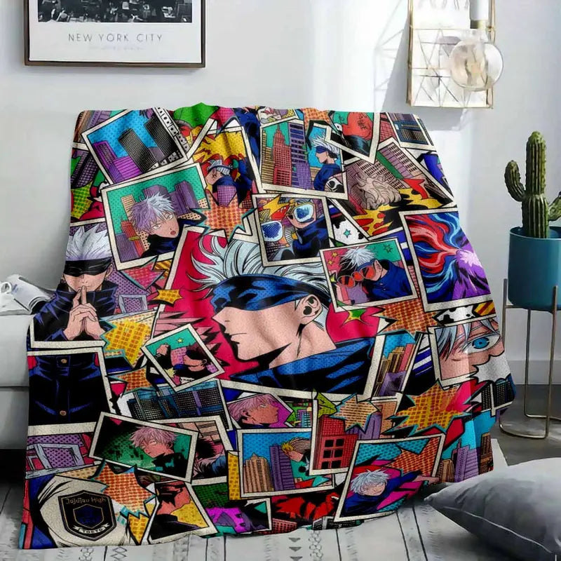 Anime Character Flannel Fleece Blanket - Vibrant Pop Art Collage Print, Lightweight and Soft Bedding Throw for Living Room, Bedroom, Sofa, Travel, Camping - image 2