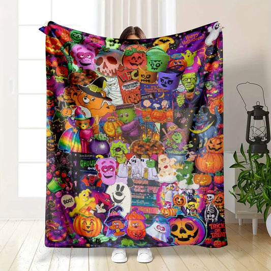 Nostalgic Halloween Flannel Throw Blanket - Soft Cozy Plush for Sofa & Bed