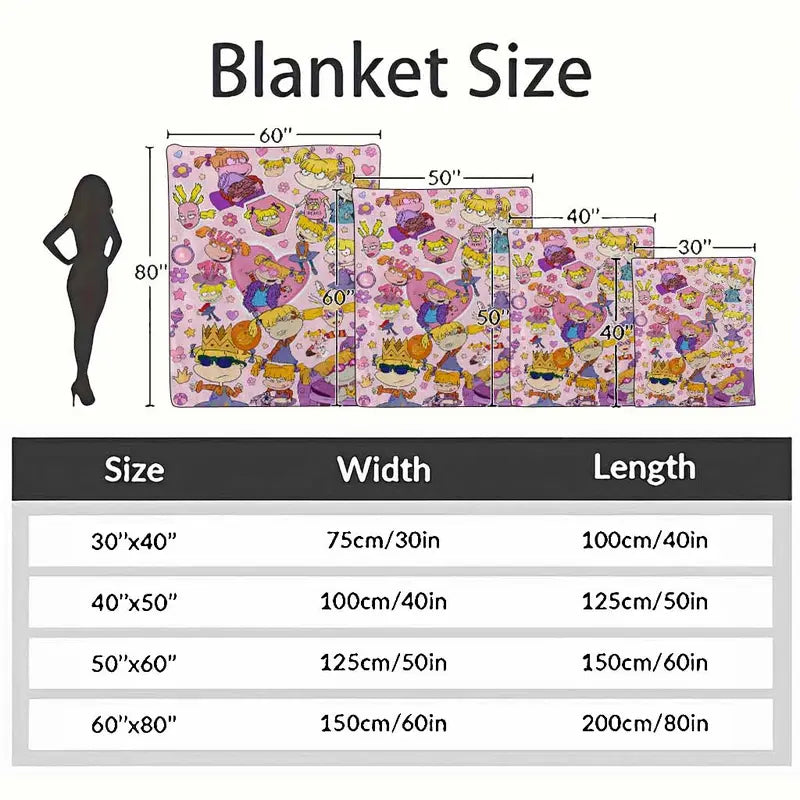 Cartoon Girl Flannel Blanket - Pink Hearts Floral, Soft - image 4