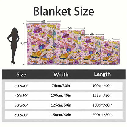 Cartoon Girl Flannel Blanket - Pink Hearts Floral, Soft - image 4