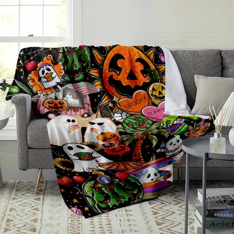 Halloween Flannel Blanket, Spooky Ghost Pumpkin - image 3