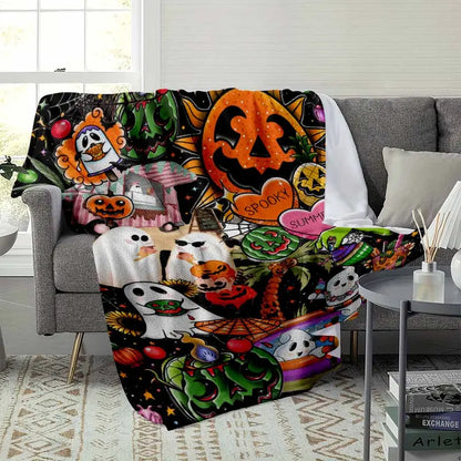 Halloween Flannel Blanket, Spooky Ghost Pumpkin - image 3