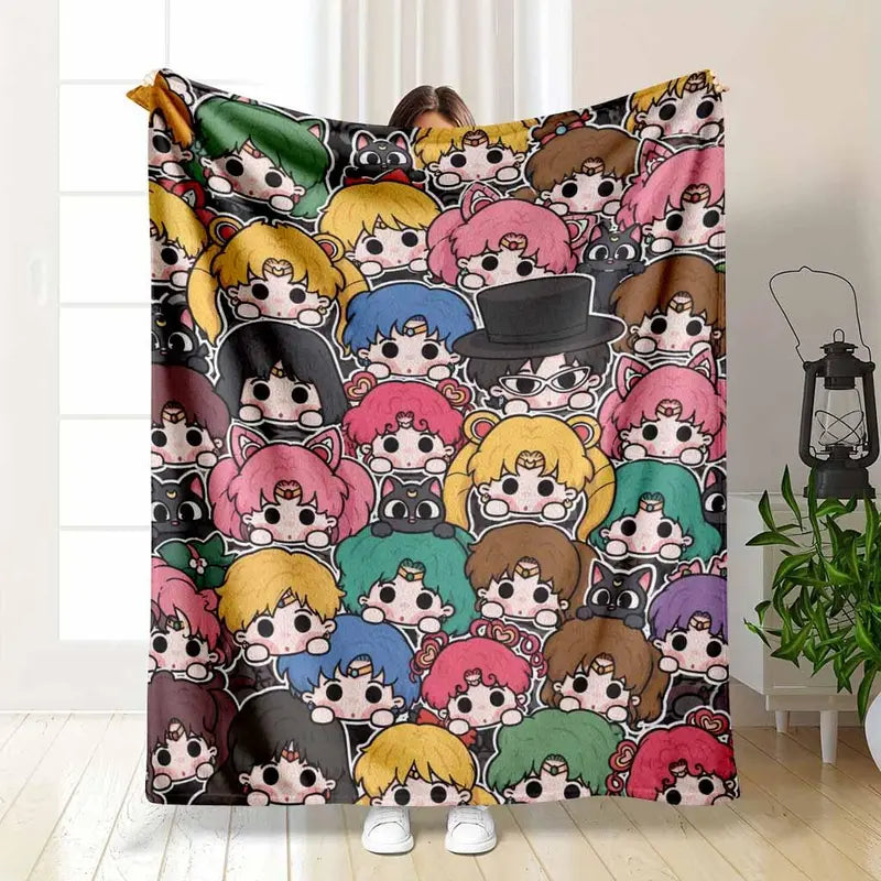 Anime Rock Style Flannel Throw Blanket Soft Lightweight Cozy Plush Fleece