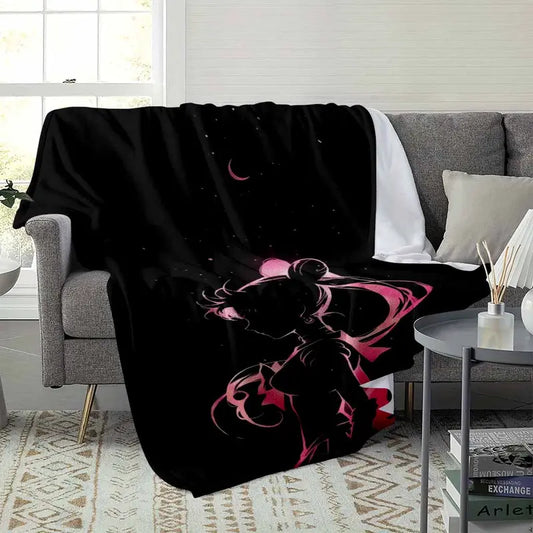 Mystic Anime Girl Silhouette Flannel Floor Mat with Crescent Moon Pattern - image 3