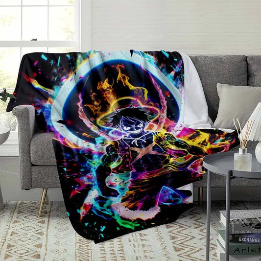 Colorful Flame Warrior Anime Flannel Blanket - Soft Cozy Lightweight Warm Bedding - image 3
