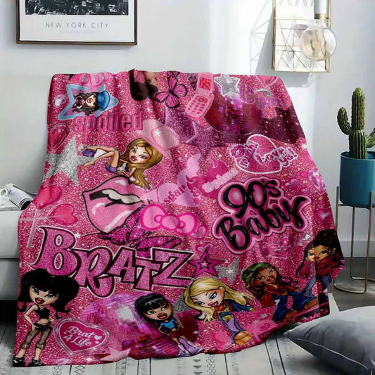 Pink Y2K Diva Flannel Blanket with Glitter Hearts & Butterfly Print, Soft Cozy Throw - image 2