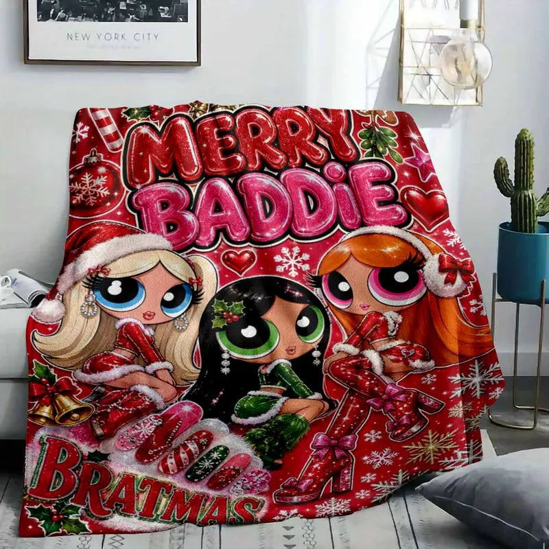 Merry Baddie Bratmas Flannel Blanket Ultra Soft Red Christmas Throw - image 9