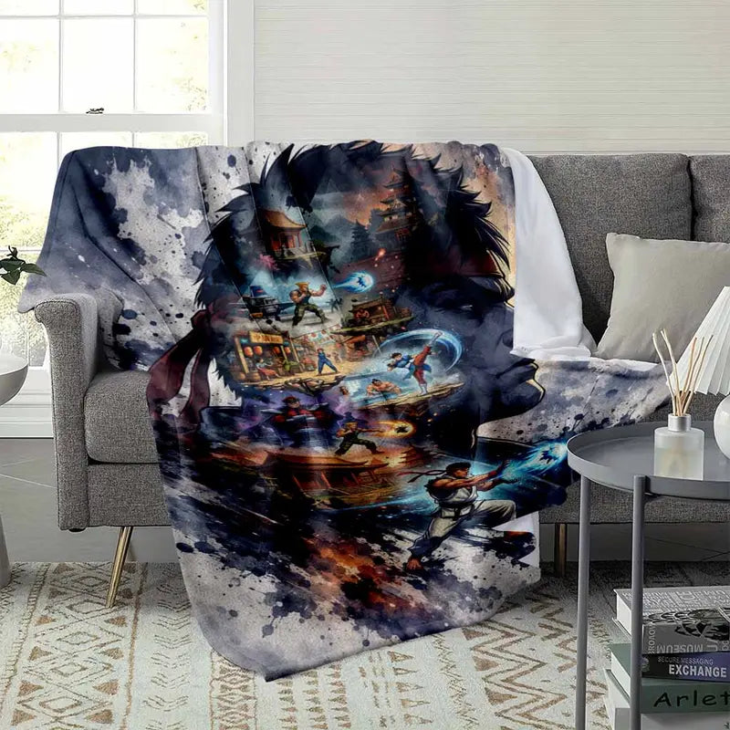 Classic Fighter Flannel Fleece Blanket - Retro Arcade Print - image 3