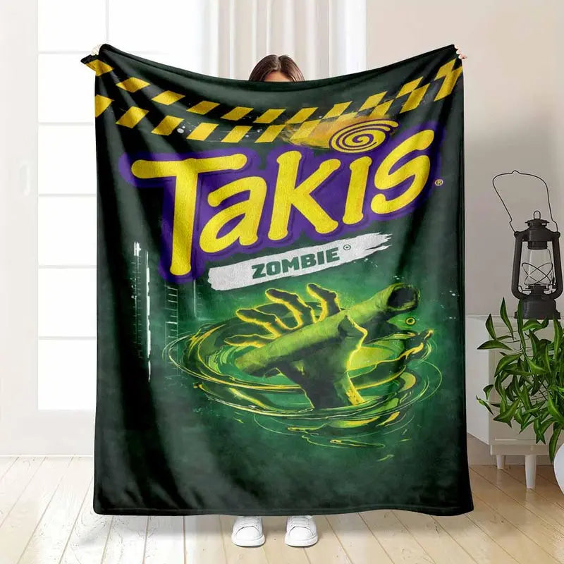 Spicy Green Snack Zombie Flavor Flannel Fleece Throw Blanket Slime Hand Design HD Print Ultra Soft Non Shedding Warm Cozy Lightweight Sofa Bedroom Decor Unique Foodie Gift