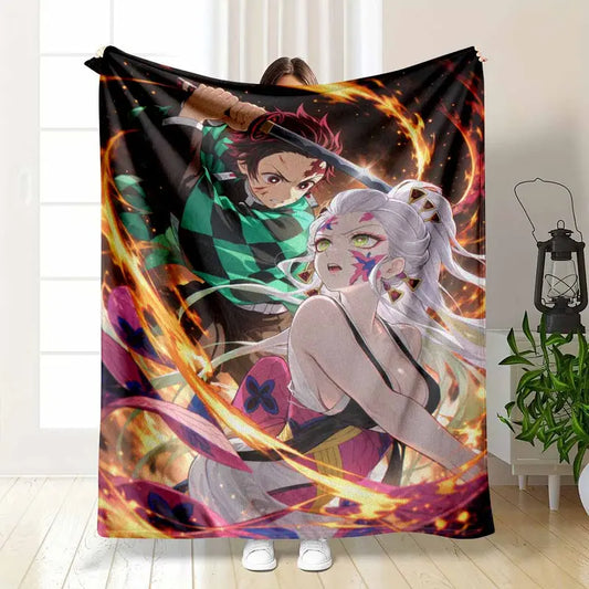 Anime Battle Flannel Blanket Demon Slayer Inspired Throw