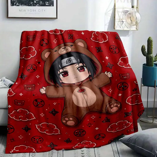 Anime Chibi Warrior Flannel Throw Blanket Red Clouds - image 2
