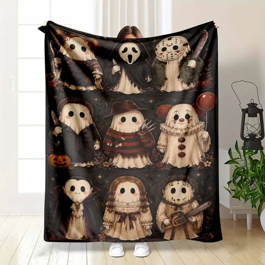 Horror Movie Flannel Blanket Ghost Print Fleece Throw